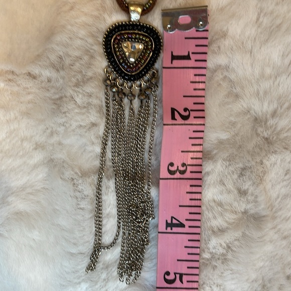 Boho Style Suede Cord & Beaded Necklace Beaded & Chain Embellished Pendant - Picture 12 of 13